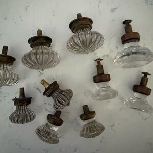 Vintage Clear Glass Drawer Pulls with Brass Hardware
